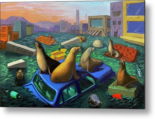 Flood Metal Print featuring the painting Lost Coastal Seals by Crystal Shin Grade 11 by California Coastal Commission
