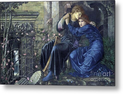 Pre-raphaelite Metal Print featuring the painting Love among the Ruins 1870 by Edward Coley Burne Jones