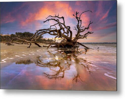 Clouds Metal Print featuring the photograph Low Tide Reflections Jeykll Island Dawn by Debra and Dave Vanderlaan
