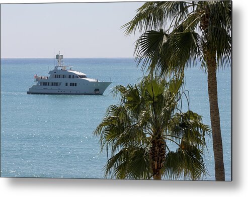 Seascape Metal Print featuring the photograph Luxury-yacht in Pissouri Bay on the island of Cyprus by Brand X Pictures