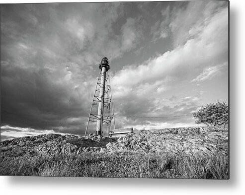 Marblehead Light Tower Metal Print featuring the photograph Mablehead Light Tower Marblehead Neck Black and White by Toby McGuire