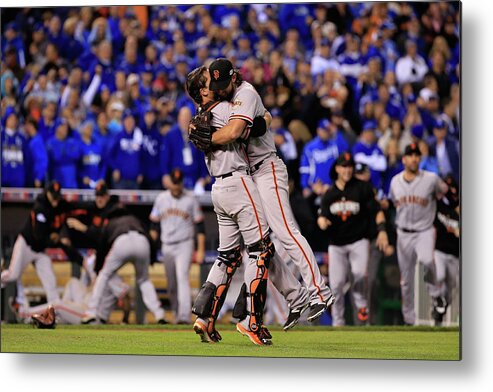 People Metal Print featuring the photograph Madison Bumgarner and Buster Posey by Jamie Squire
