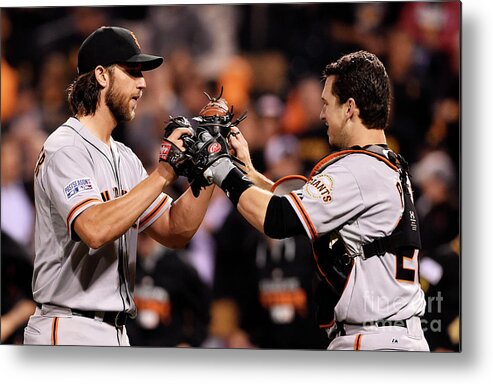 Pnc Park Metal Print featuring the photograph Madison Bumgarner and Buster Posey by Jason Miller