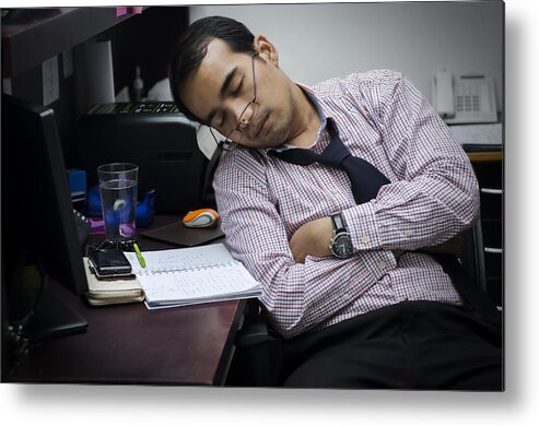 People Metal Print featuring the photograph Man sleep on office by Yasser Chalid