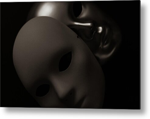 Mask Metal Print featuring the photograph Masks on Black by Amelia Pearn