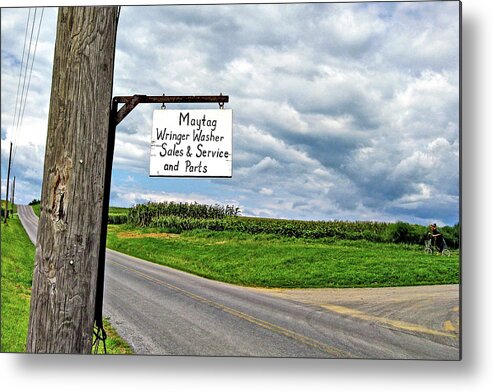 Amish Metal Print featuring the photograph Maytag and Amish Girl by Tana Reiff