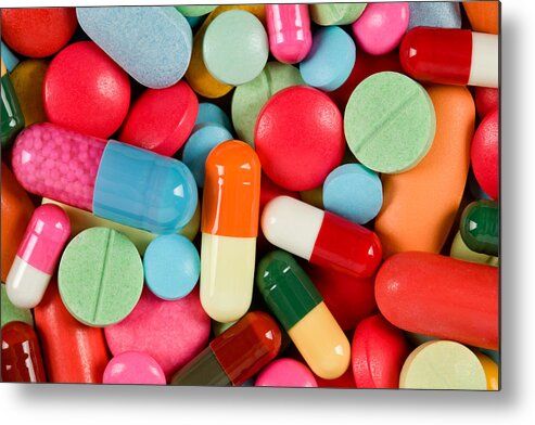 Orange Color Metal Print featuring the photograph Medicine Pills & Capsules by ShutterWorx