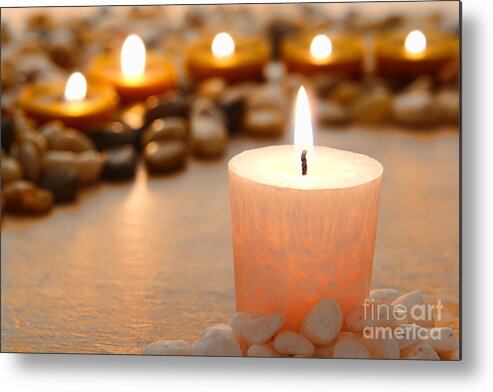 Burn Metal Print featuring the photograph Meditation Candle Burning in Temple by Olivier Le Queinec