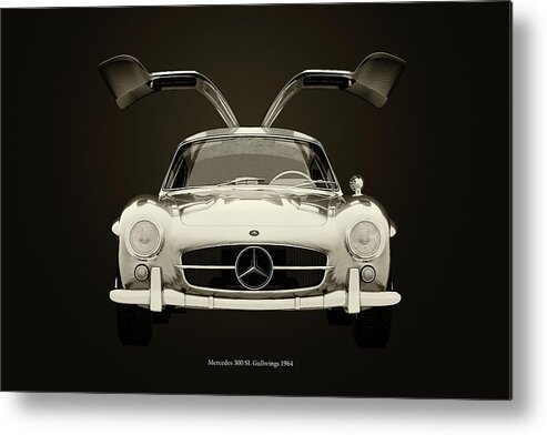 Car Metal Print featuring the photograph Mercedes 300SL Gullwings 1964 front full Wings Open by Jan Keteleer