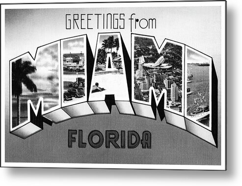 Miami Metal Print featuring the photograph Miami Florida Vintage Retro Travel Black and White by Carol Japp