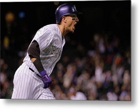 Mike Bolsinger Metal Print featuring the photograph Mike Bolsinger and Troy Tulowitzki by Doug Pensinger