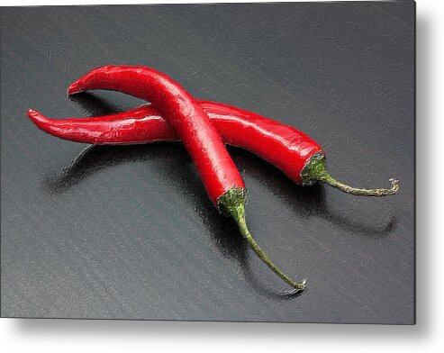 Spices Metal Print featuring the painting Mild Medium Hot Fire Breathing Red Chili Peppers by Tony Rubino