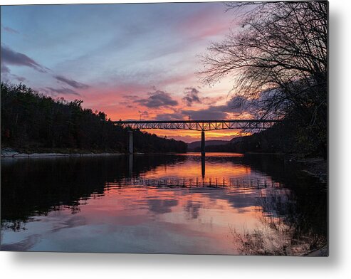 Sunset Metal Print featuring the photograph Milford PA Bridge at Sunset by Amelia Pearn