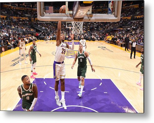 Nba Pro Basketball Metal Print featuring the photograph Milwaukee Bucks v Los Angeles Lakers by Adam Pantozzi