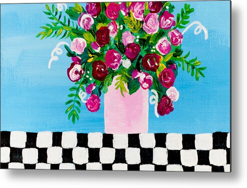 Black And White Check Metal Print featuring the painting Mini Check 1 by Beth Ann Scott