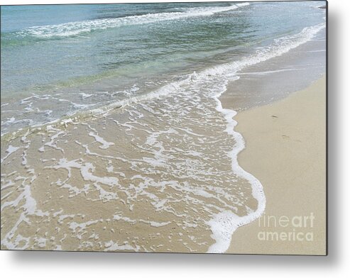 Minimalist Metal Print featuring the photograph Clear sea water meets fine sand. Minimalist beach scene by Adriana Mueller