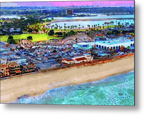 Mission Metal Print featuring the painting Mission Beach to Downtown San Diego by Russ Harris