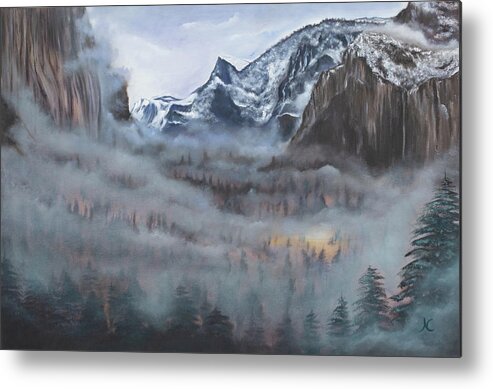 Yosemite Metal Print featuring the painting Misty Vale by Neslihan Ergul Colley