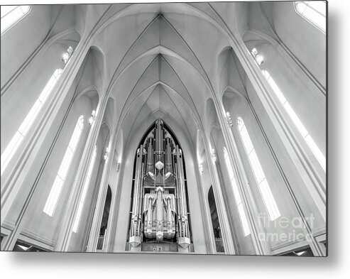 Reykjavik Metal Print featuring the photograph Modern lutheran church in Reykjavik, Iceland by Delphimages Photo Creations