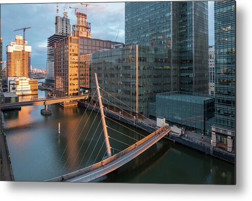 Canary Wharf Metal Print featuring the photograph Modern office building in the Canary Wharf financial centre in the evening. London united kingdom by Michalakis Ppalis