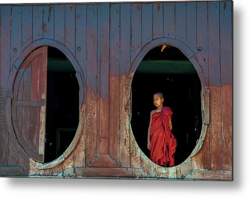 Monk Metal Print featuring the photograph Monk at Shwe Yan Pyay Monastery by Arj Munoz