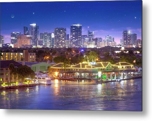 Fort Lauderdale Metal Print featuring the photograph Moon Over Fort Lauderdale by Mark Andrew Thomas