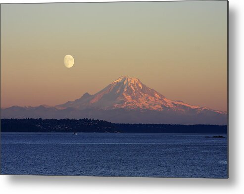 3scape Metal Print featuring the photograph Moon Over Rainier by Adam Romanowicz