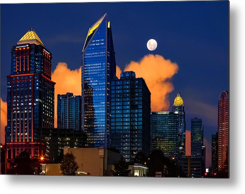 Charlotte Metal Print featuring the digital art Moon over Uptown Charlotte by SnapHappy Photos
