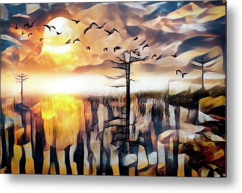 Birds Metal Print featuring the photograph Moon Rise Flight Abstract Painting by Debra and Dave Vanderlaan
