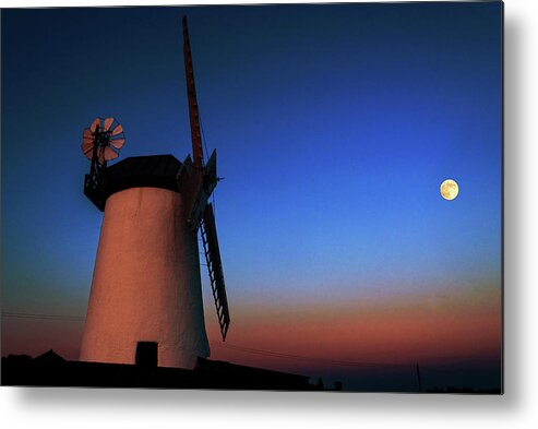 Andbc; Ballycopeland; Windmill; Millisle; Ards; Bangor; County Down; Northern Ireland; Sunset; Moonrise; Spring Metal Print featuring the photograph Moonrise Mill by Martyn Boyd