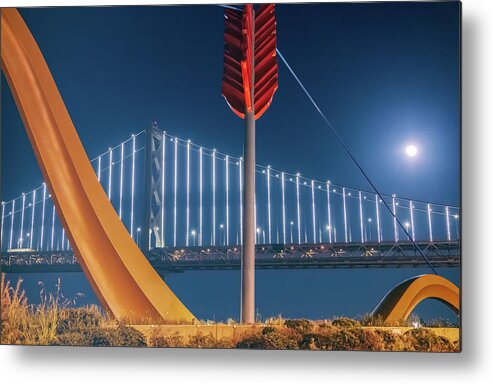 Moon Metal Print featuring the photograph Moonrise Over Bridge by Jonathan Nguyen