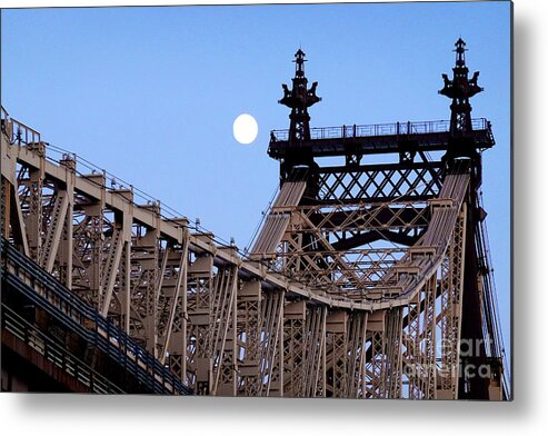 New York City Metal Print featuring the photograph Moonrise over Queensboro Bridge by Steve Ember