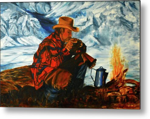 Cowboy Metal Print featuring the painting Morning Coffee by Bonnie Peacher