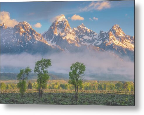 Tetons Metal Print featuring the photograph Morning Fog in the Tetons by Darren White