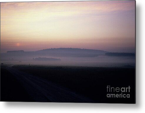 80025126 Metal Print featuring the photograph Morning Mist on Salisbury Plain by Patrick G Haynes