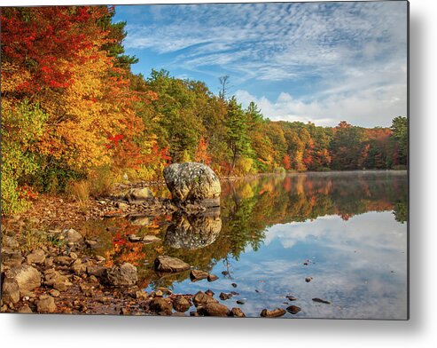 Frog Rock Metal Print featuring the photograph Morning reflection of fall colors by Jeff Folger