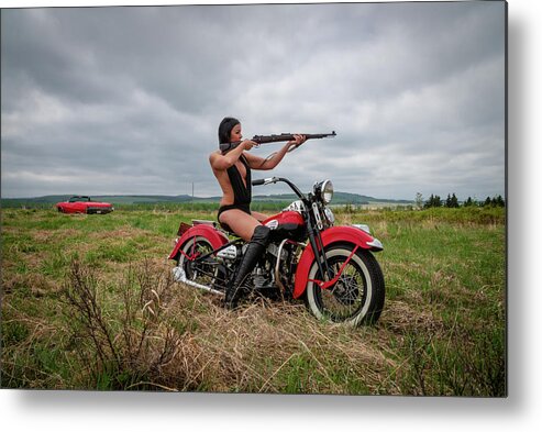 Motorcycle Metal Print featuring the photograph Motorcycle Babe by Bill Cubitt
