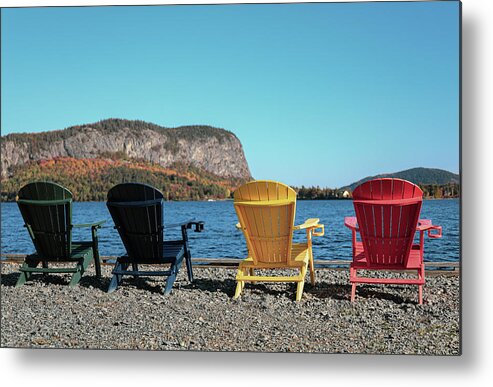 Mount Kineo Overlook Chairs Metal Print featuring the photograph Mount Kineo Overlook Chairs by Dan Sproul