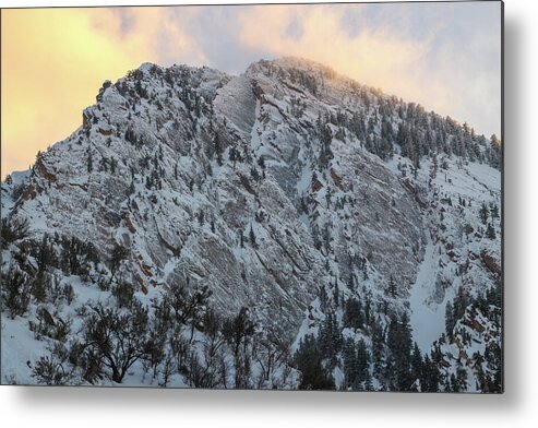 Utah Metal Print featuring the photograph Mount Olympus Cliffs Winter Sunset - Salt Lake City, Utah by Brett Pelletier