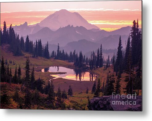 Mount Rainier Metal Print featuring the photograph Mount Rainier Sunset Layers by Mike Reid