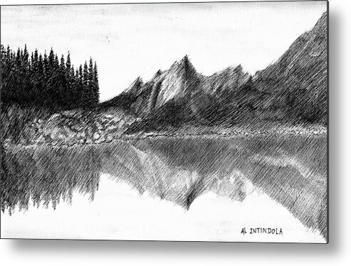  Metal Print featuring the drawing Mountain Lake by Al Intindola