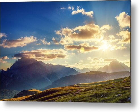 Belluno Metal Print featuring the photograph Mountains at sunset by Peter Zelei Images