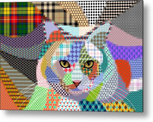 Cat Metal Print featuring the digital art Multicolor Cat 678 Patterns by Lucie Dumas