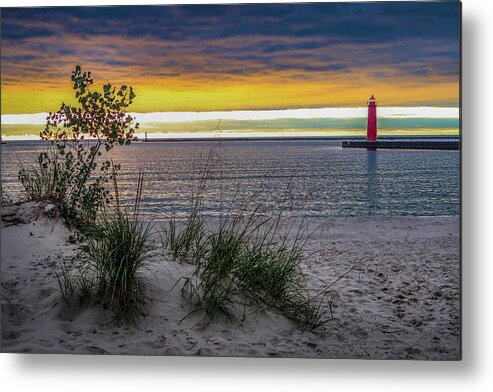  Metal Print featuring the photograph Muskegon Lighthouse Sunset IMG_5862 by Michael Thomas