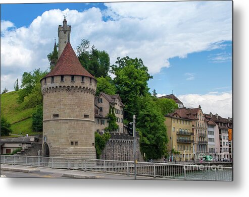Musegg Wall Metal Print featuring the photograph Musseg Wall Tower in Lucerne Switzerland by Dejan Jovanovic