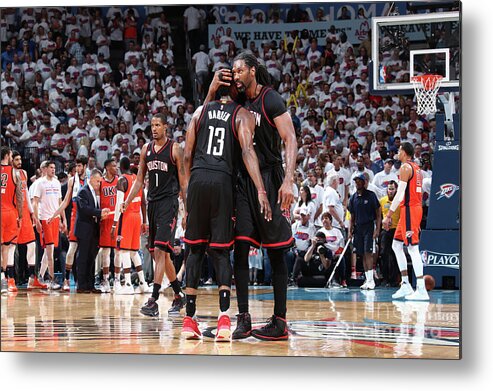 Playoffs Metal Print featuring the photograph Nene Hilario and James Harden by Nathaniel S. Butler