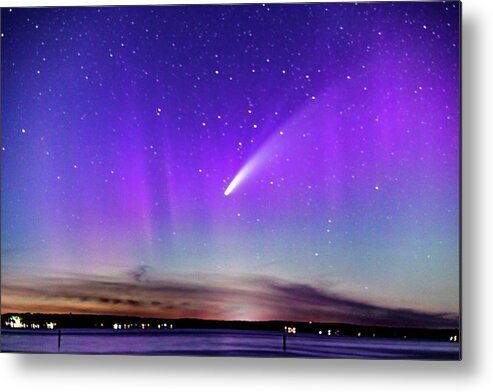 Neowise Comet Metal Print featuring the photograph NEOWISE COMET with a splash of Northern Lights by Joe Holley