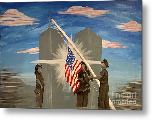 Twin Towers Metal Print featuring the painting Never Forget 9/11 by Deena Withycombe