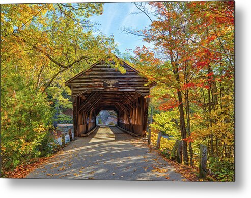 Albany Covered Bridge Metal Print featuring the photograph New Hampshire Fall Foliage at the Albany Covered Bridge by Juergen Roth