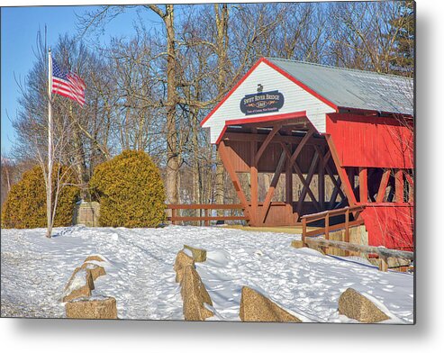 Bartlett Covered Bridge Metal Print featuring the photograph New Hampshire Winter at the Bartlett Covered Bridge by Juergen Roth
